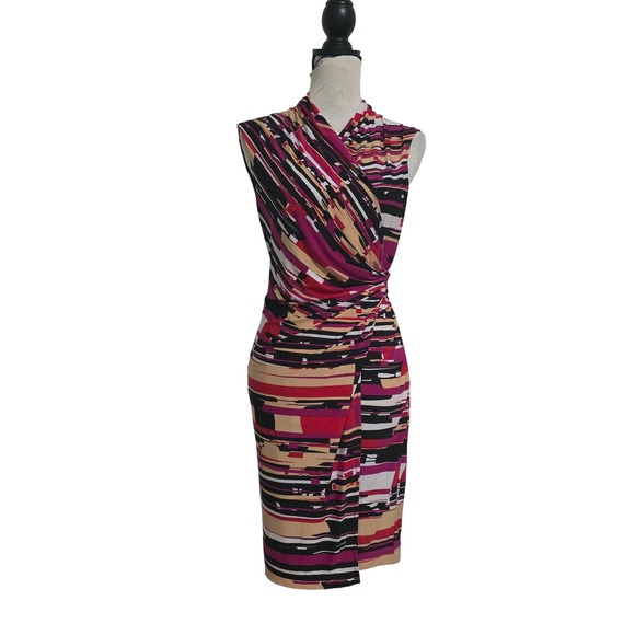 Peck & Peck Dresses & Skirts - Peck‎ & Peck Women Magenta Abstract Geometric Ruched Sheath Dress Size 6